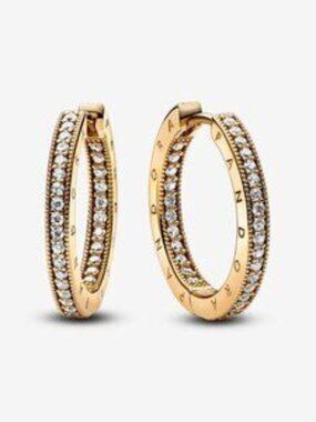 Pandora Signature Logo & Pav�� Hoop Earrings